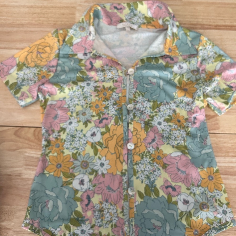 Wayf Women's Floral Button Down Shirt - Pink, Yellow, Blue